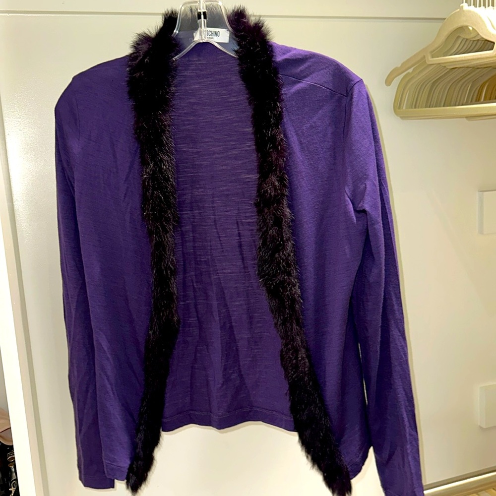 Moschino Purple Cardigan with Fur Detail Size Small